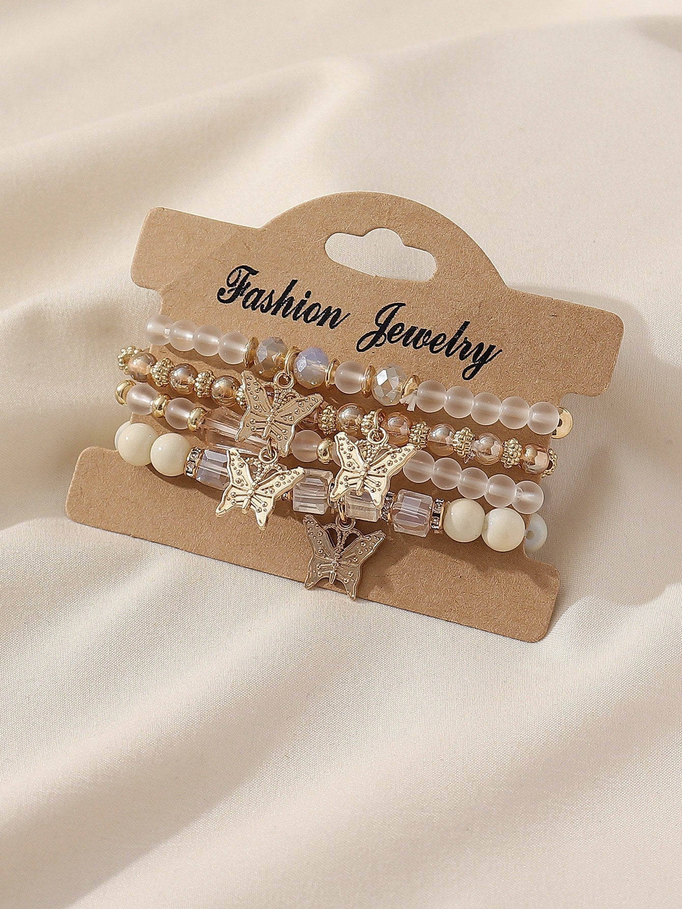 4Pcs/Set Bohemian Crystal Glass Butterfly Pendant Bracelet for Women, Sweet and Cute Style