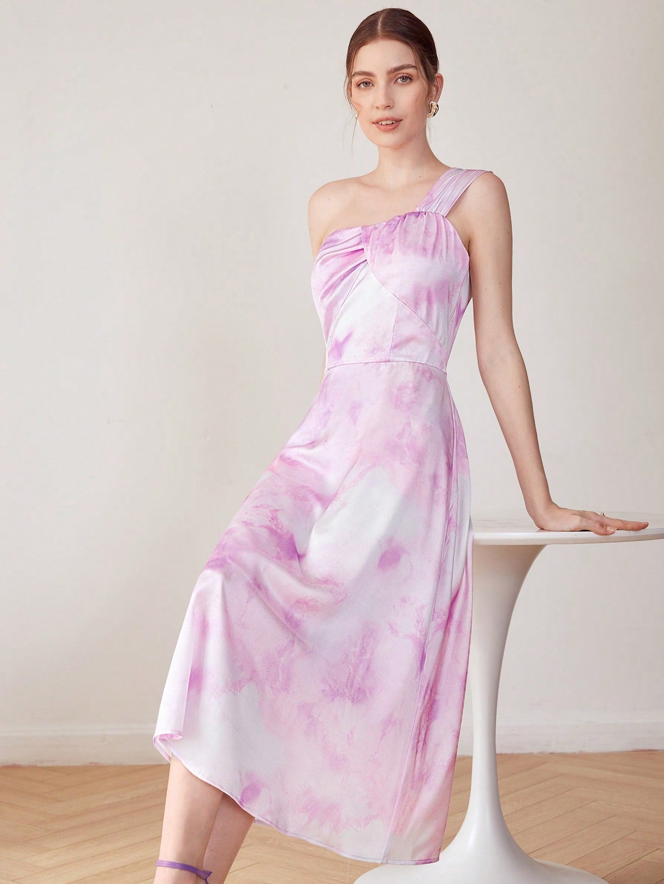 MOTF PREMIUM ONE SHOULDER TIE-DYE DRESS