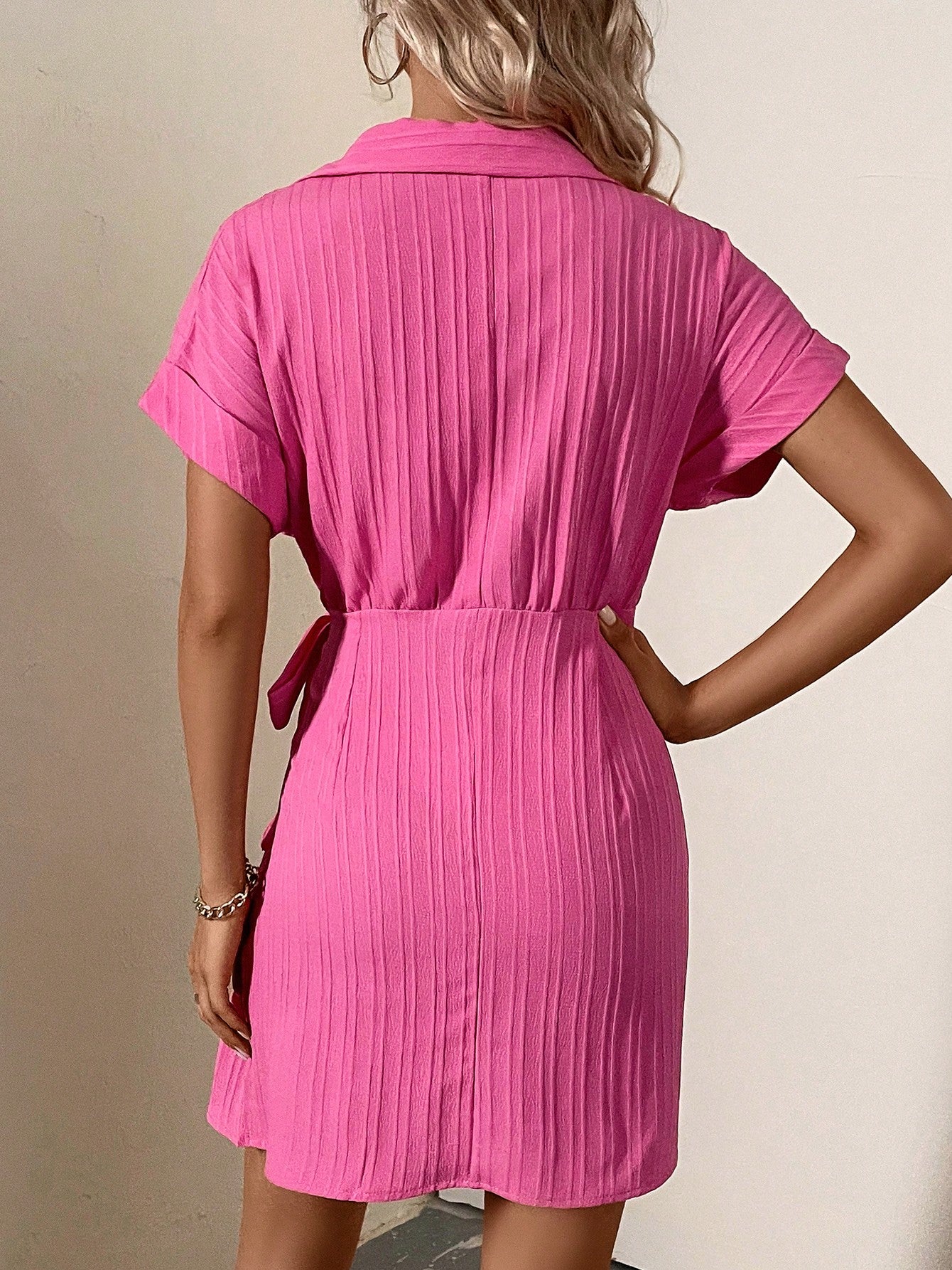 SHEIN VCAY Solid Wrap Knot Side Batwing Sleeve Dress