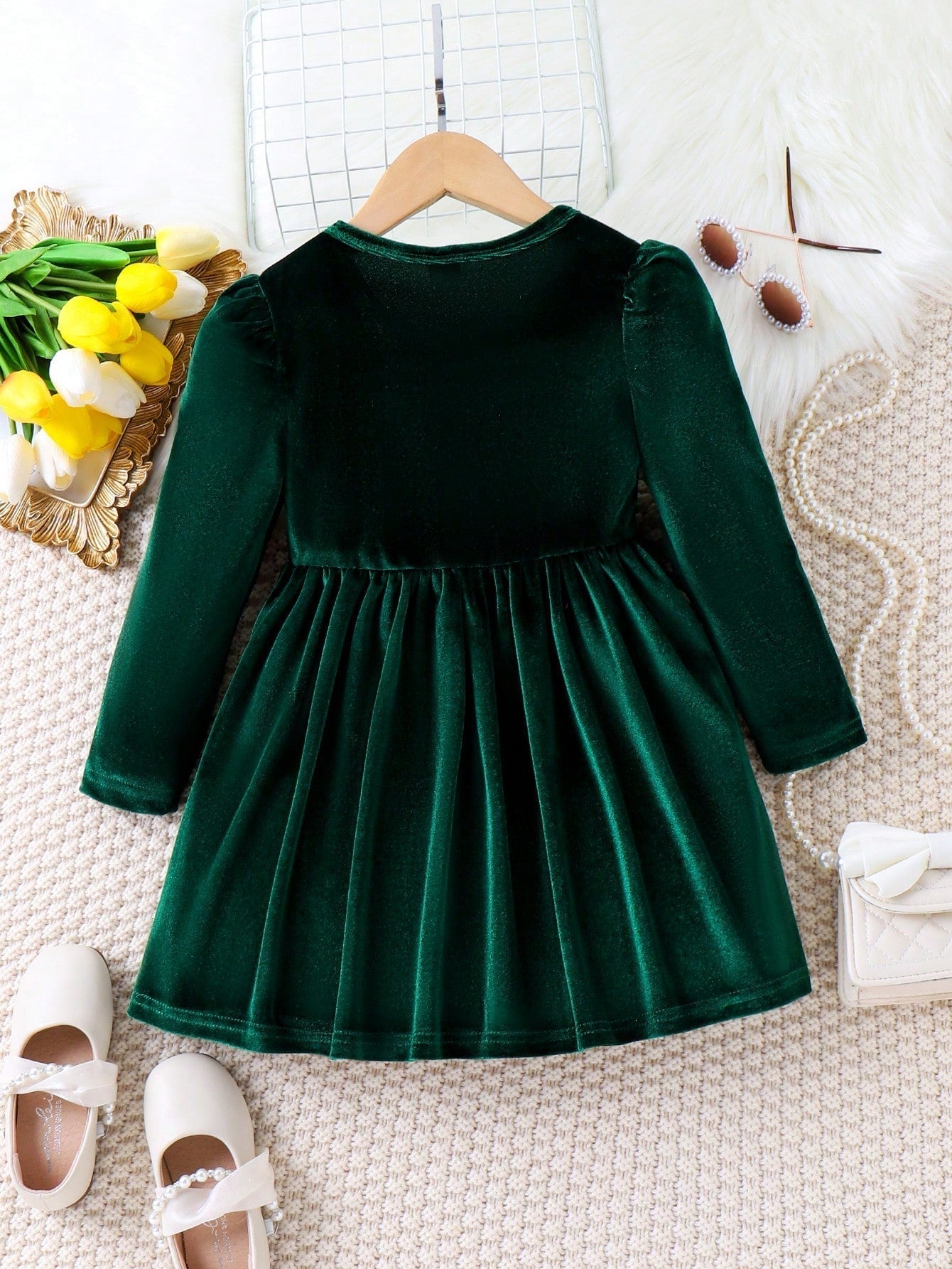 SHEIN Kids CHARMNG Young Girl Bow Front Gigot Sleeve Dress