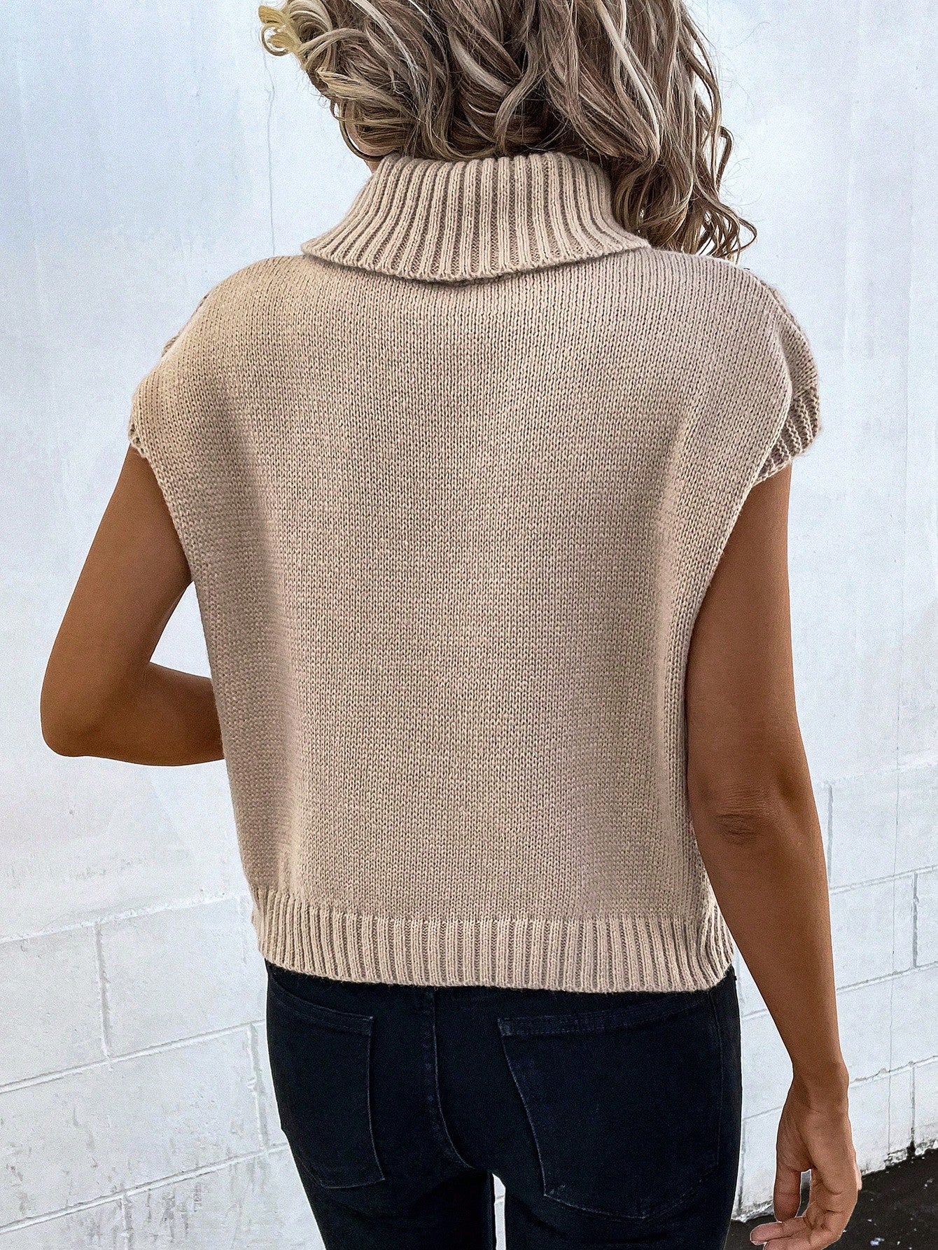 SHEIN Frenchy Turtleneck Cable Knit Sweater Vest