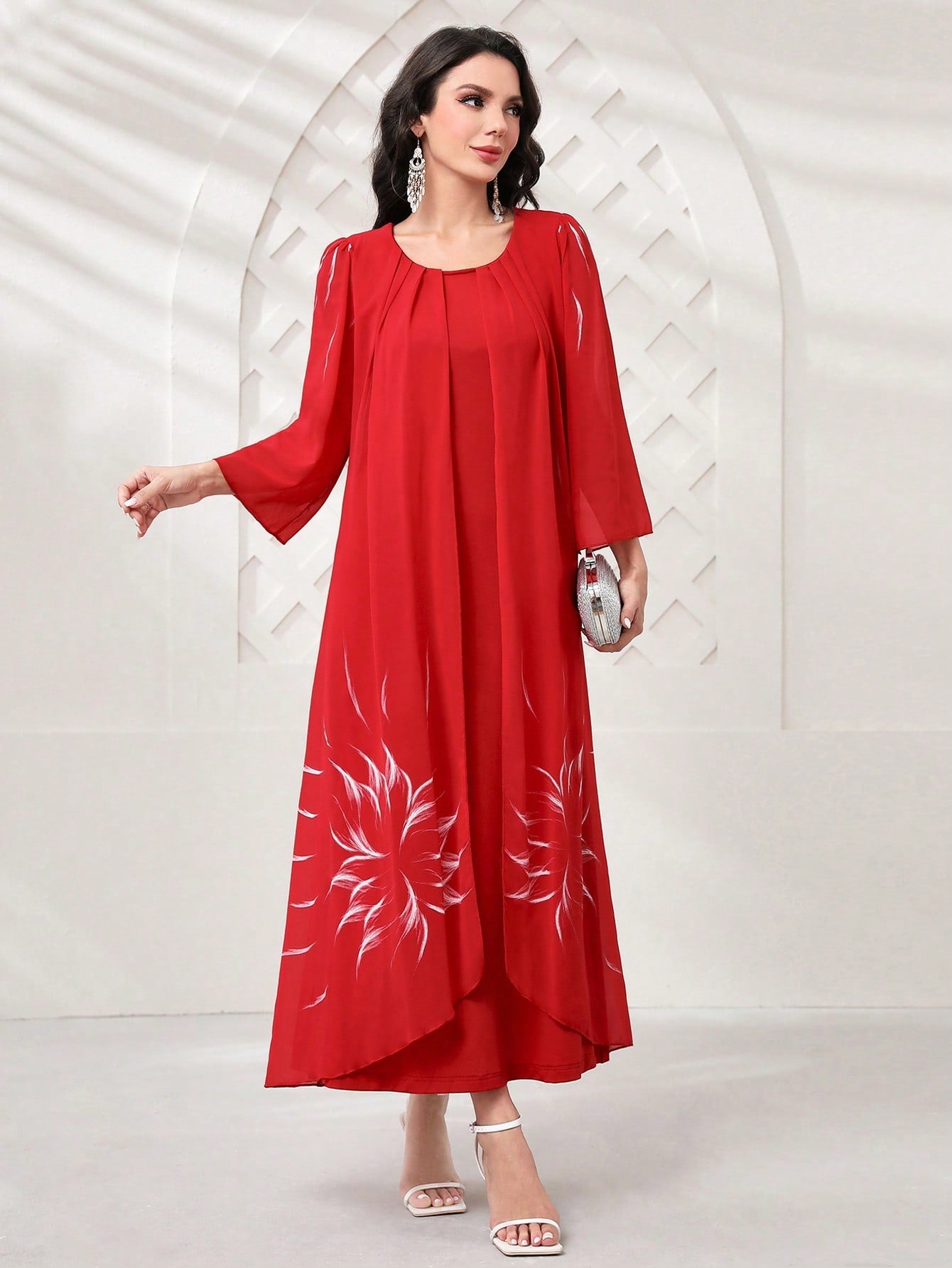 SHEIN Najma Floral Print Fold Pleated Detail Dress