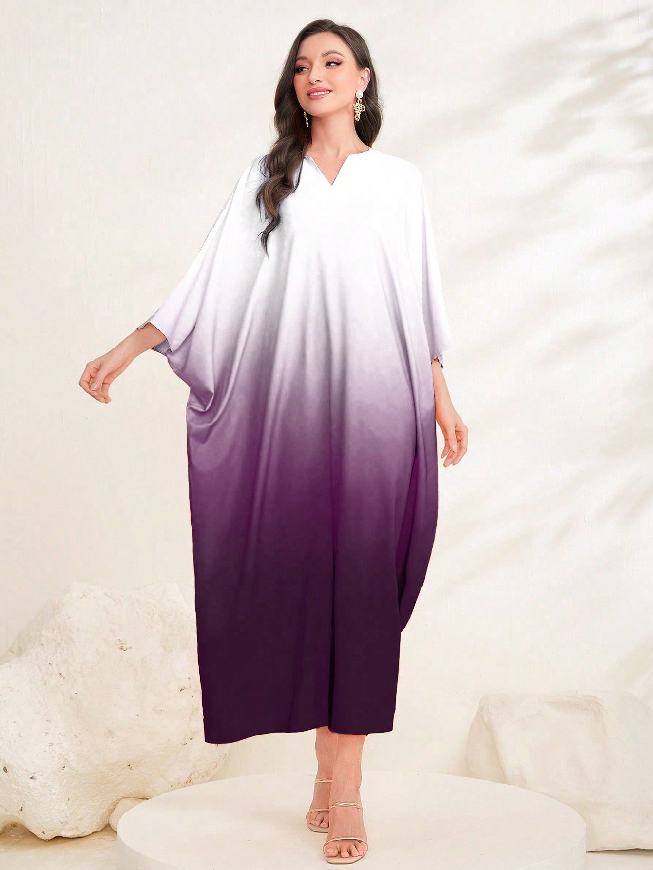 SHEIN Najma Women'S Ombre Batwing Sleeve Turkish Long Shirt