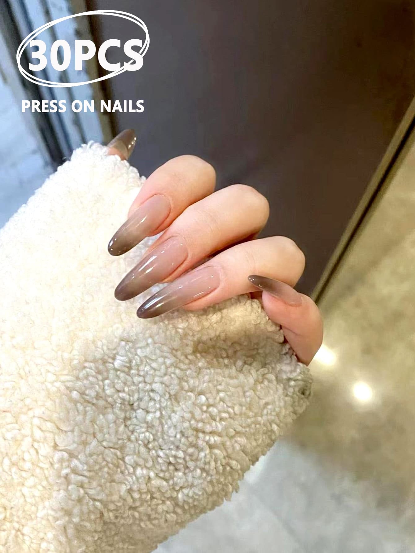 30Pcs Long Pointed Black Gradient Color False Nail Tips + 1Pc Buffer Block + 1Pc Jelly Gel