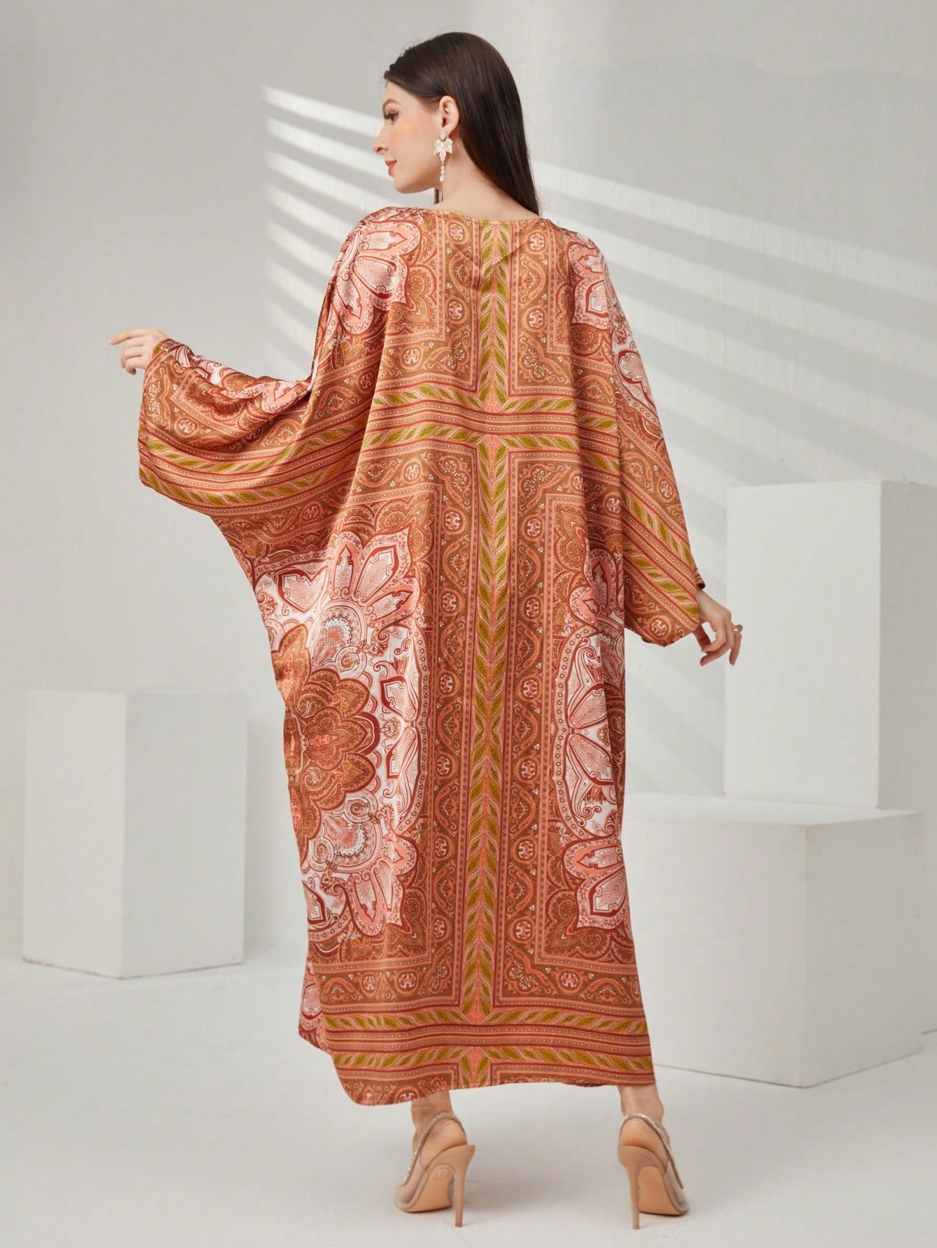 SHEIN Najma Full Printed Batwing Sleeve Kaftan