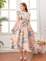 SHEIN Teen Girls' Floral Print Ruffle Hem Vacation Dress