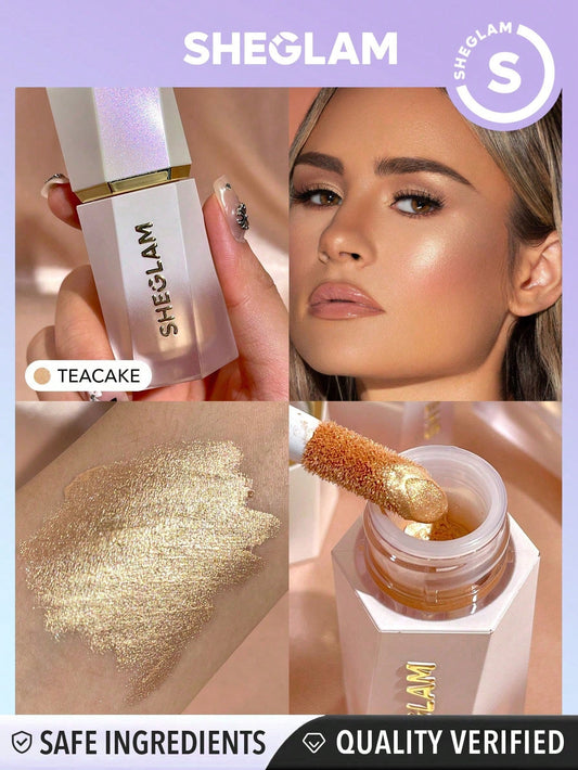 SHEGLAM Glow Bloom Liquid Highlighter-Tea Cake Gel Cream Highlighter Shimmer Dewy Finish Long Wear Brightening Non-Caking Waterproof Glow Highlighter Makeup Black Friday Winter Trending Y2K Gifts Highlighter