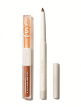 SHEGLAM Soft 90'S Glam Lip Liner and Lip Duo Set-Moody Taupe Lip Set 3-In-1 Lip Makeup Plumping Lip Gloss Moisturizing Plant Extracts Long Lasting Liquid Lipstick Lip Makeup Black Friday Winter Brown Liquid Lipstick