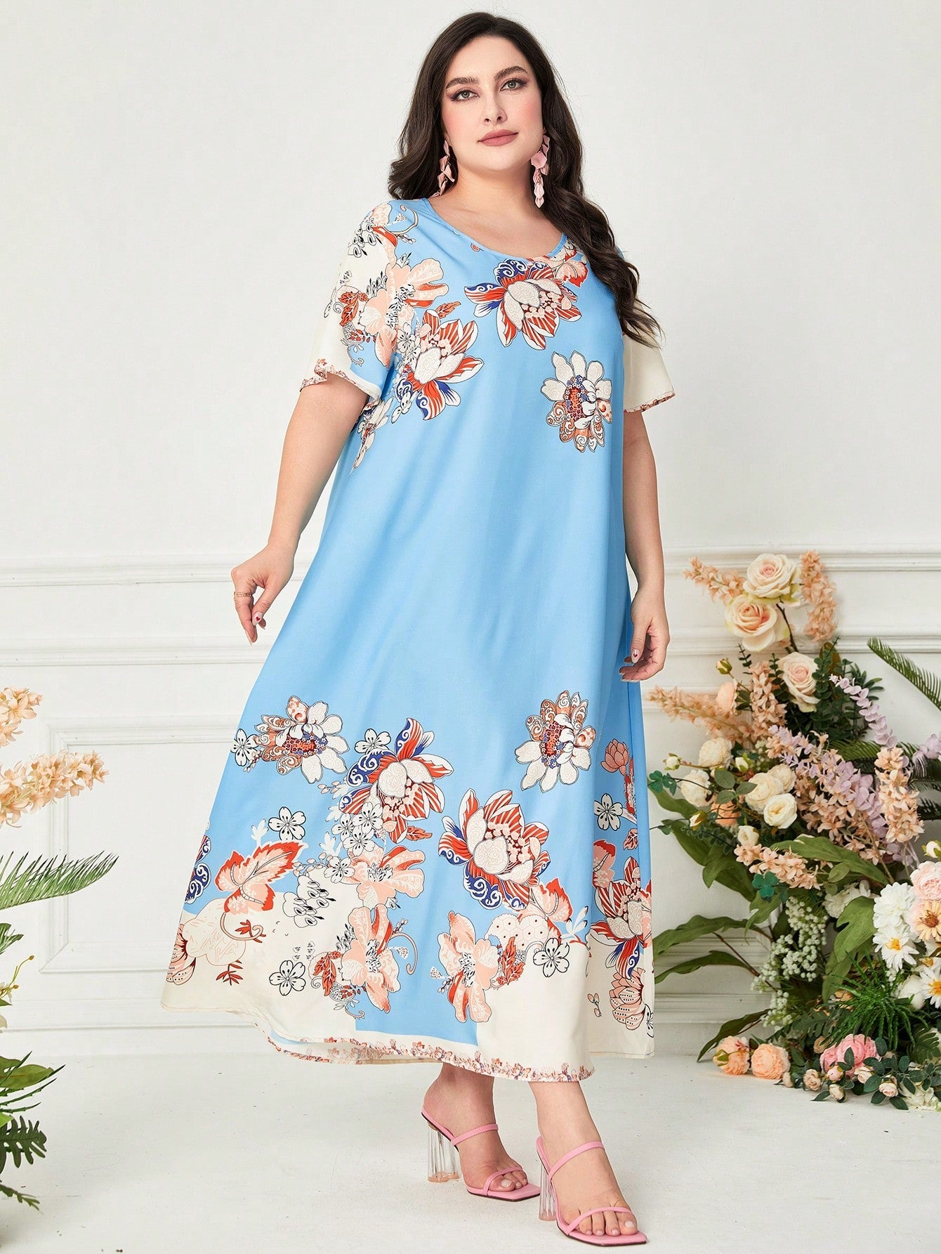 SHEIN Najma plus Floral Print Tunic Dress