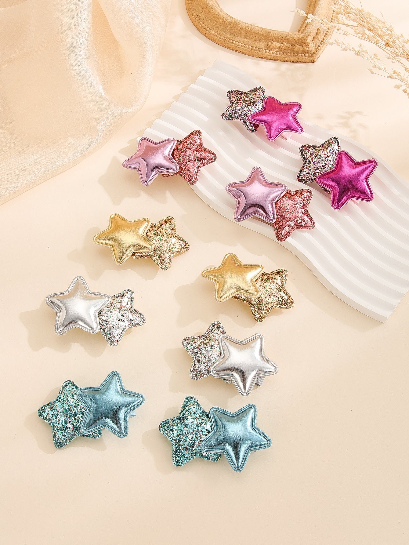 10Pcs Toddler Girls Glitter Star Decor Alligator Hair Clip