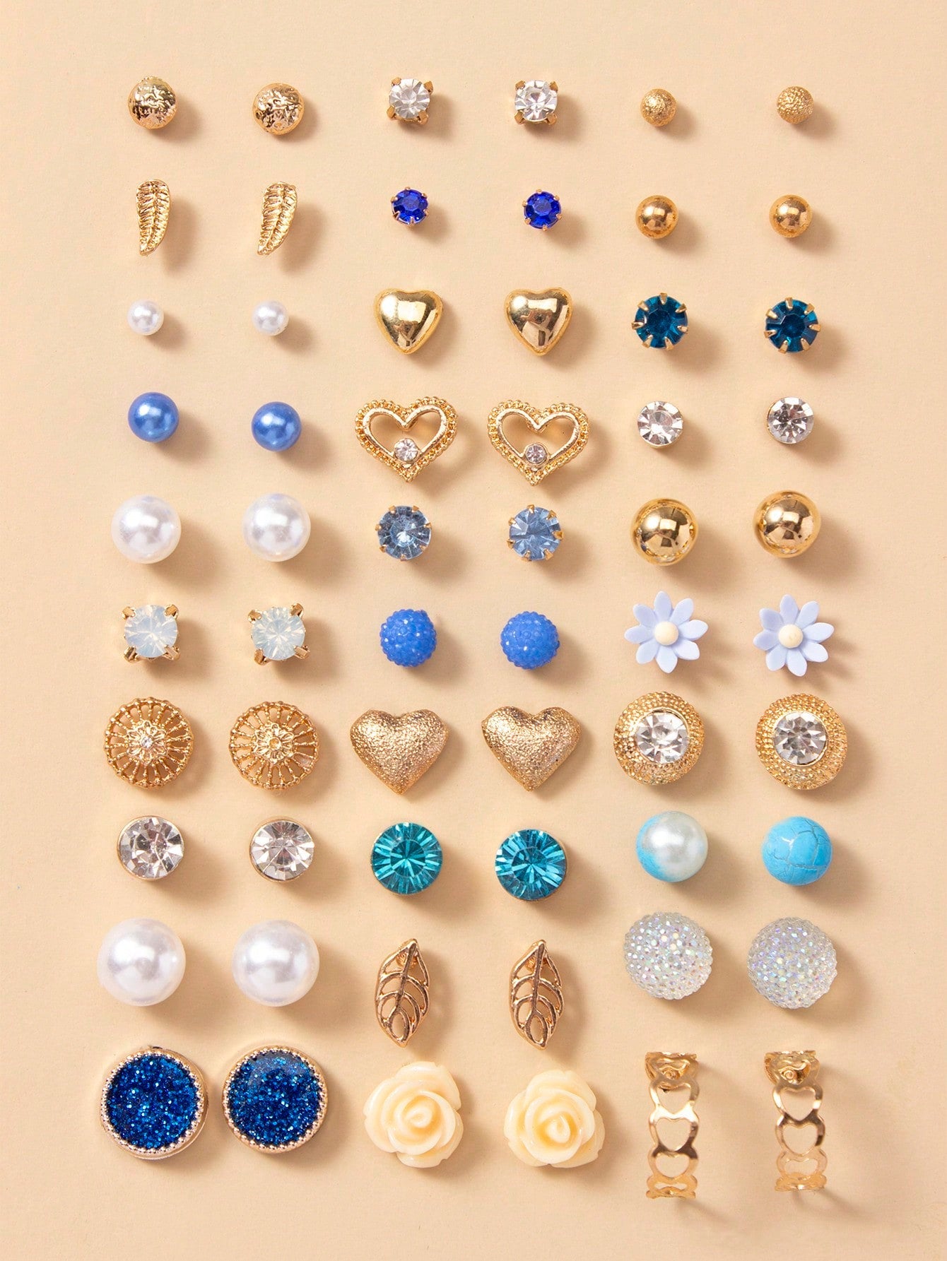 1Set 30Pairs Women'S Delicate Metal Small Conch Shell Bead Pearl Heart Gift Earring Set