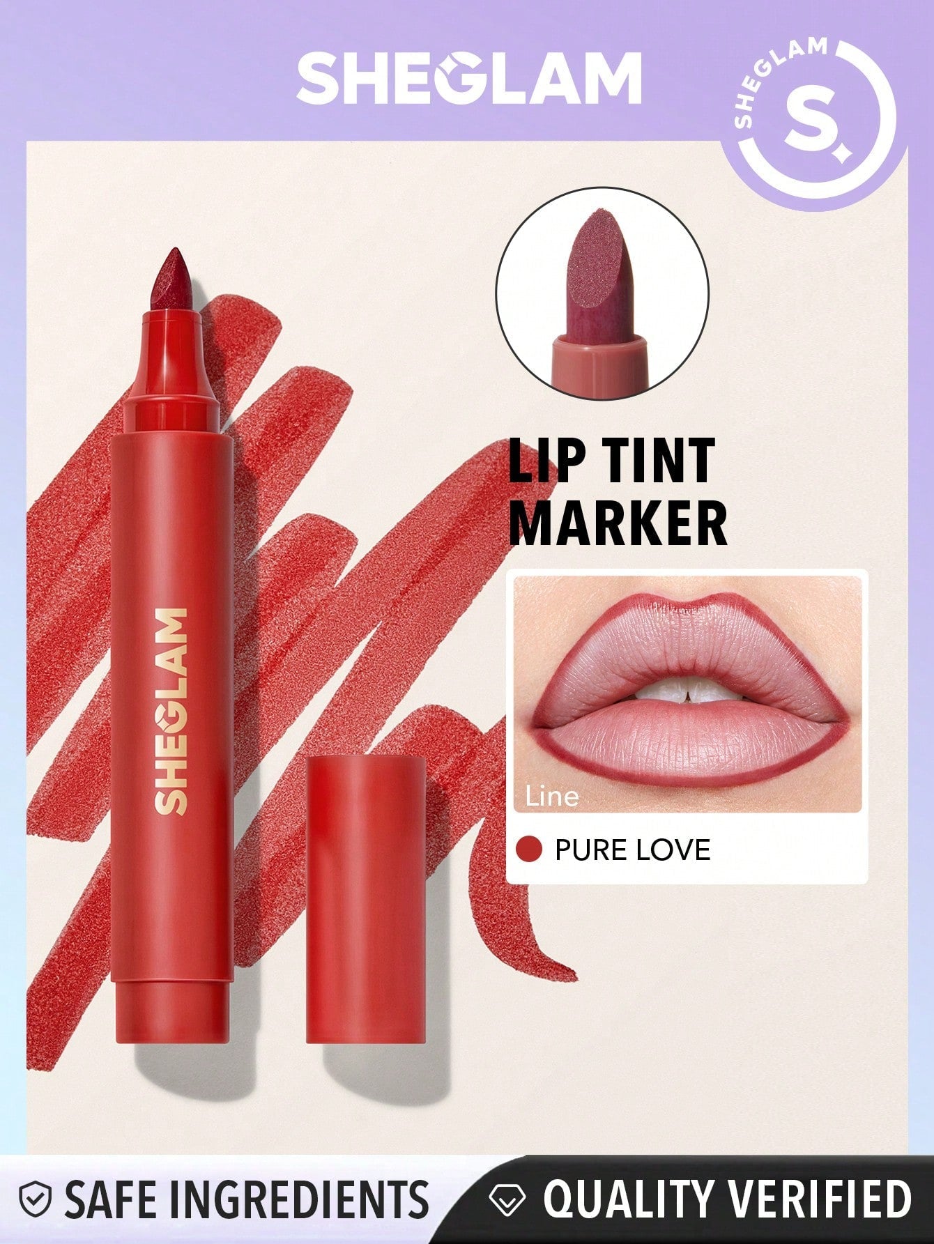 SHEGLAM Love Stained Lip Tint Marker-Pure Love Matte Red Lip Stain Pen Highly Pigmented Long-Lasting Lip Liner Contour Tint Lip Makeup Black Friday Lip Liner
