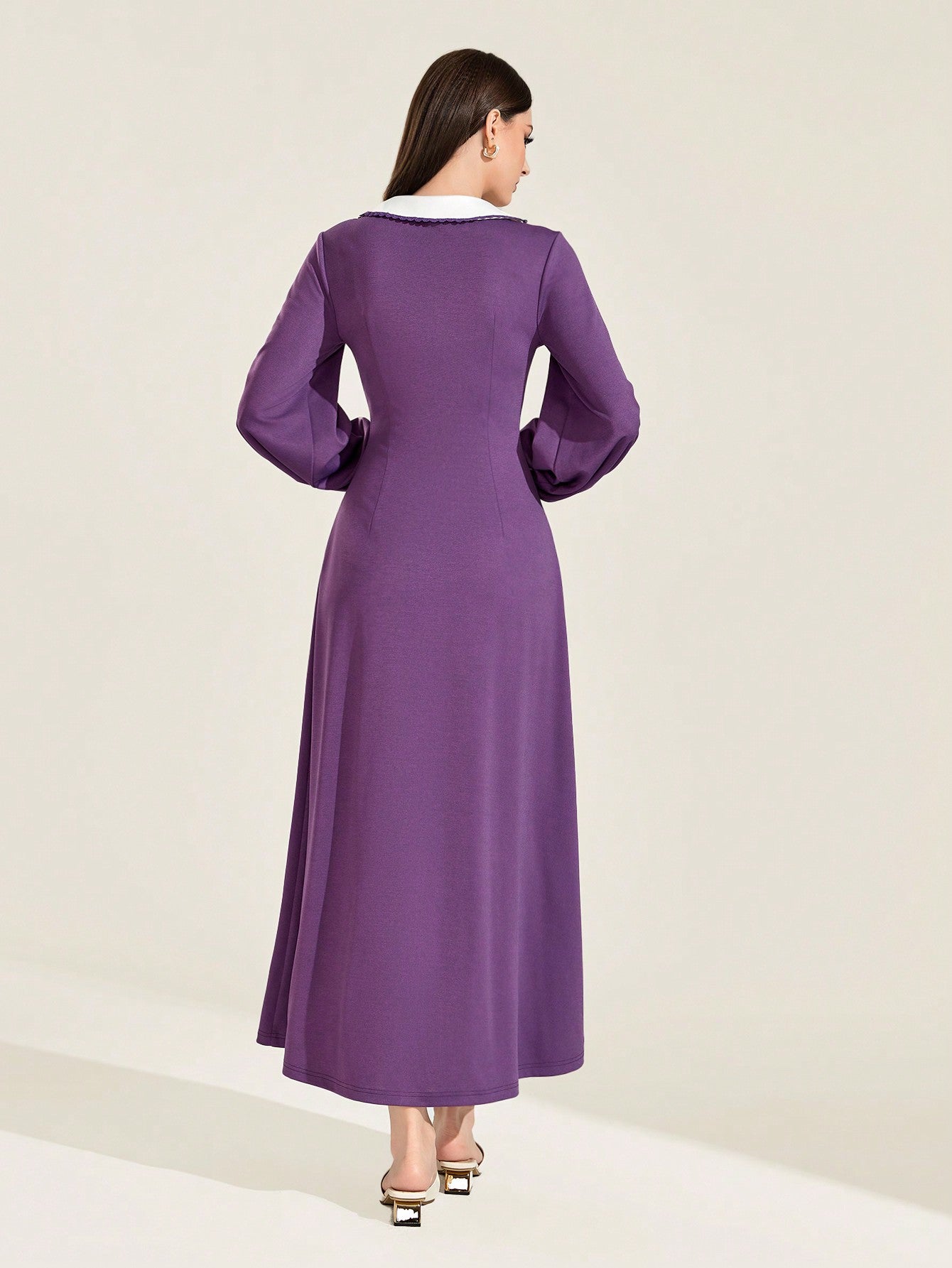SHEIN Mulvari Two Tone Lantern Sleeve Split Hem Dress