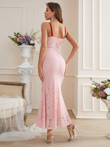 SHEIN Belle Tie Front Mermaid Hem Lace Dress