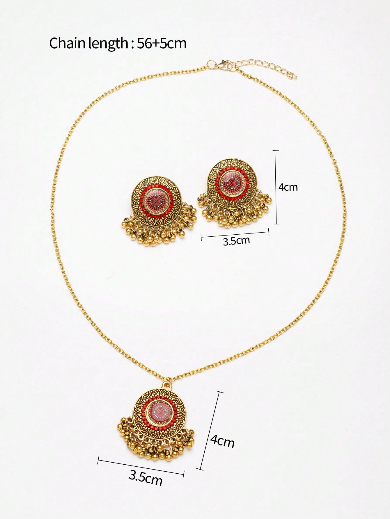 3Pcs/Set Vintage Beaded Necklace and Earrings Set with Tassel