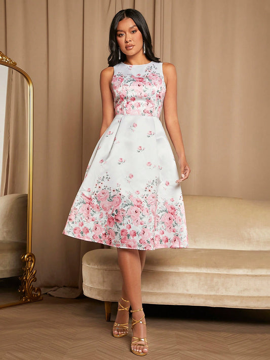 SHEIN Belle Floral Print A-Line Bridesmaid Dress