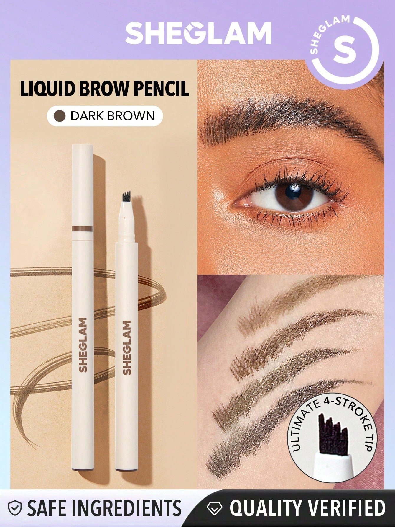SHEGLAM Feather Better Liquid Eyebrow Pencil-Dark Brown Long Lasting Eyebrow Pen Smudge-Proof Water-Proof Natural Fuller Brows Eyebrow Makeup Black Friday Winter Gifts Eyebrow