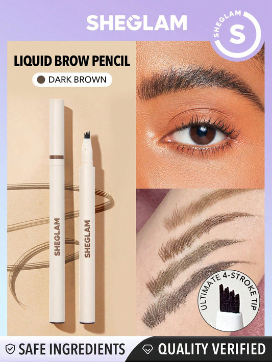 SHEGLAM Feather Better Liquid Eyebrow Pencil-Dark Brown Long Lasting Eyebrow Pen Smudge-Proof Water-Proof Natural Fuller Brows Eyebrow Makeup Black Friday Winter Gifts Eyebrow