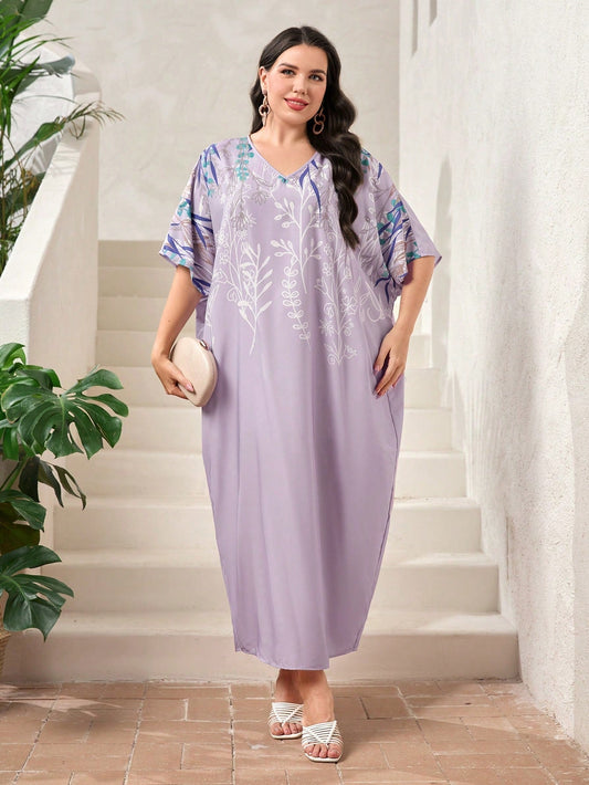 SHEIN Mulvari plus Floral Print Batwing Sleeve Dress