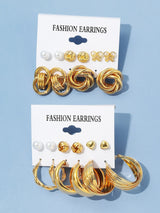 11Pairs/Set Faux Pearl & Heart Decor Earrings