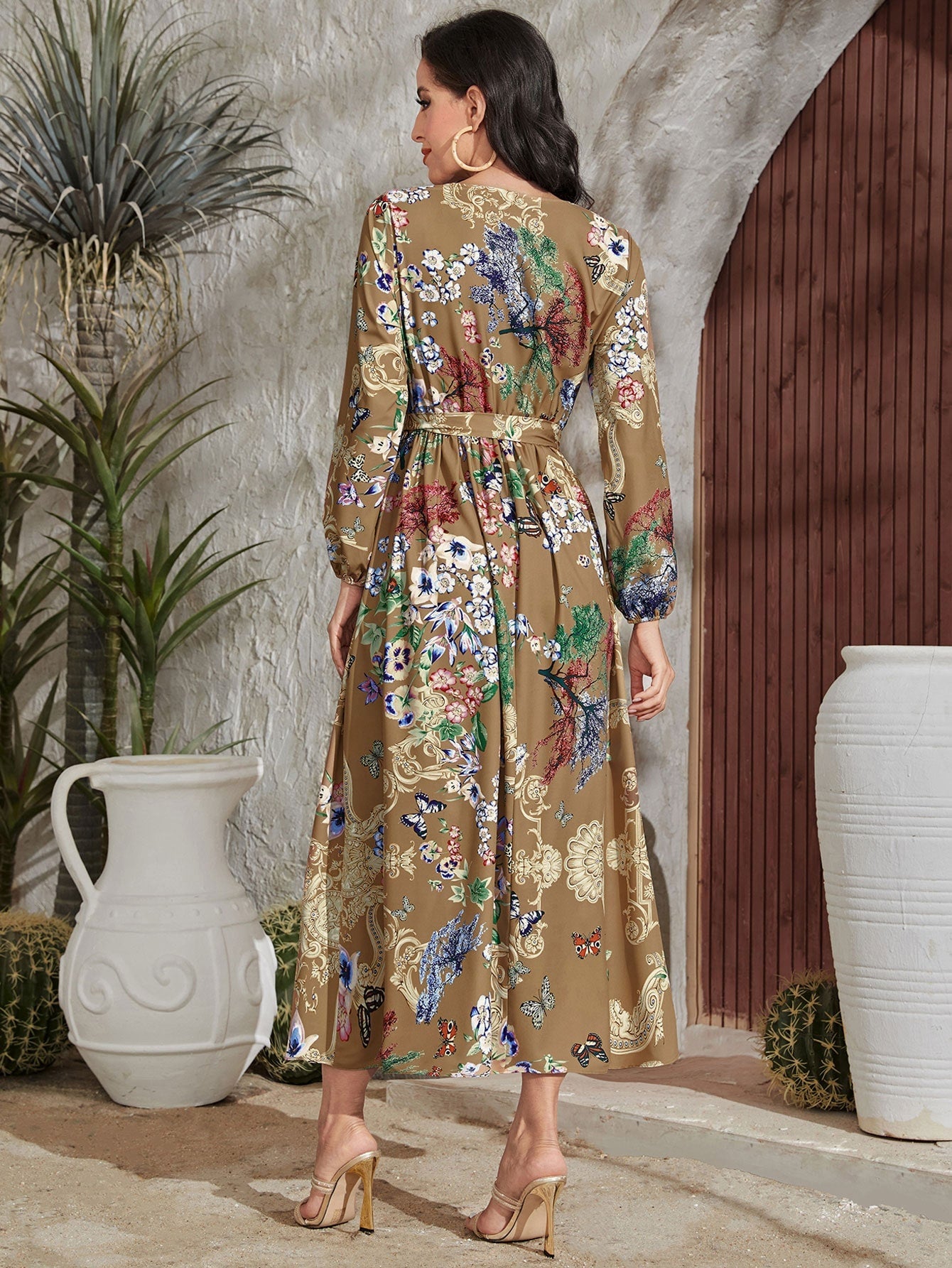 SHEIN Mulvari Floral Print Belted Dress