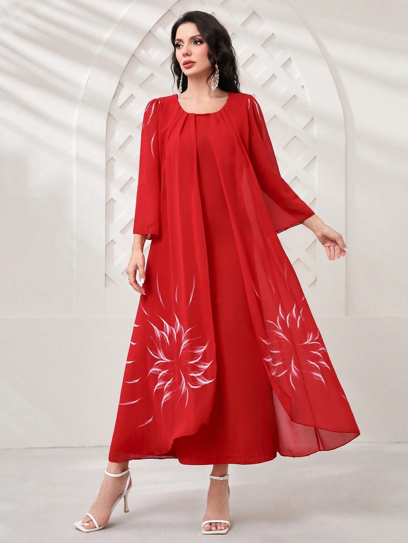 SHEIN Najma Floral Print Fold Pleated Detail Dress
