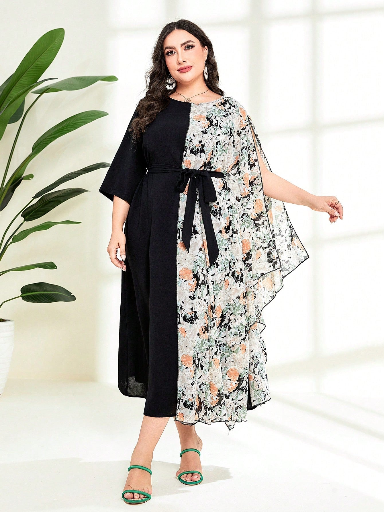 SHEIN Najma plus Floral Print Belted Dress