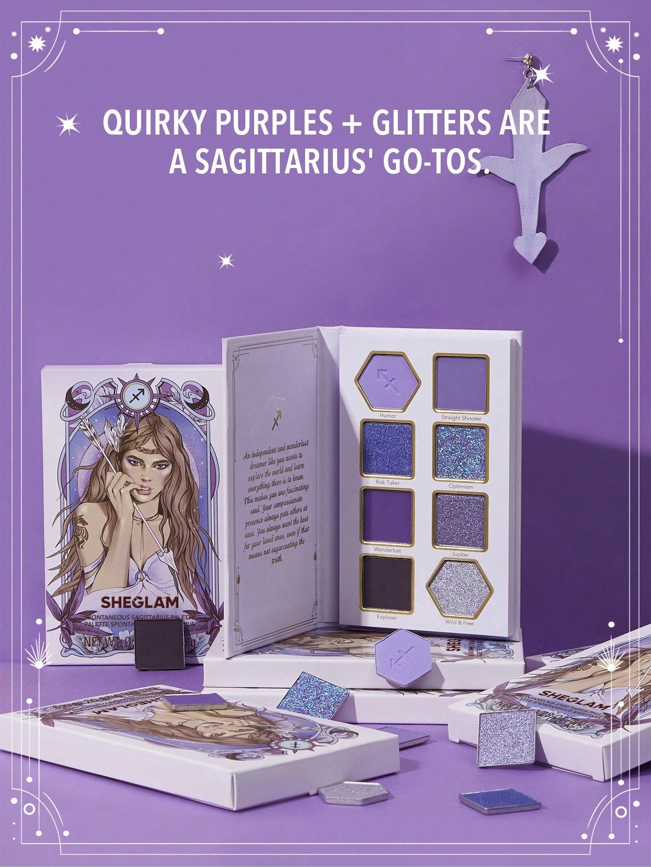 SHEGLAM Spontaneous Sagittarius Palette 8-Clolor Shimmer Metallic Matte Eyeshadow Palette Silver Bold Radiant Purple High Pigment Long Wear Blendable Pro Eyeshadow Black Friday Winter Pink Purple Eyeshadow
