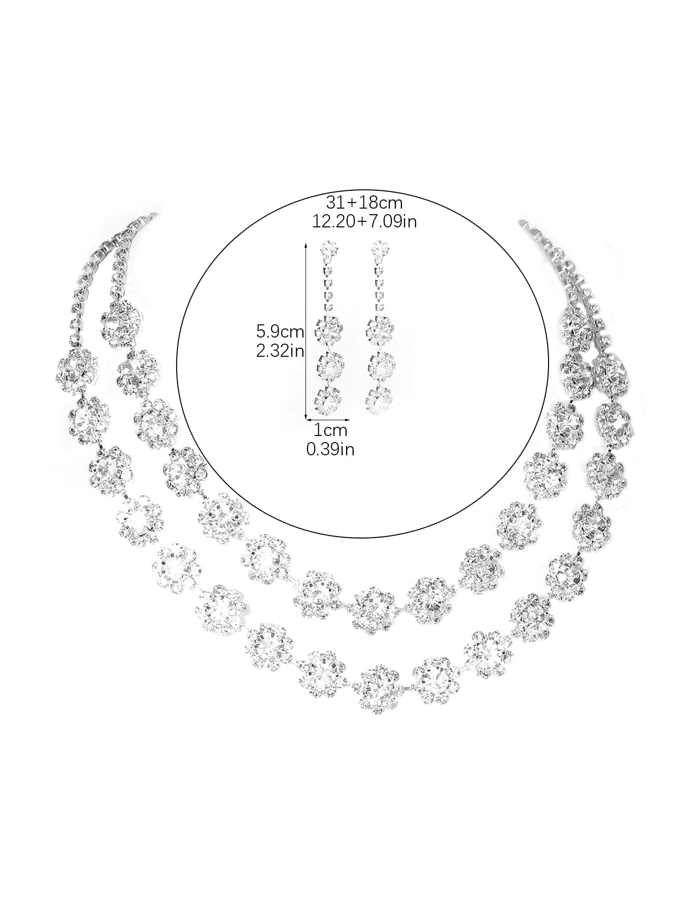 3Pcs/Set Elegant & Versatile Bride'S Necklace & Earring Set with Shiny Rhinestones, Suitable for Wedding, Evening Party, Annual Meeting, Dance Ball, Etc.
