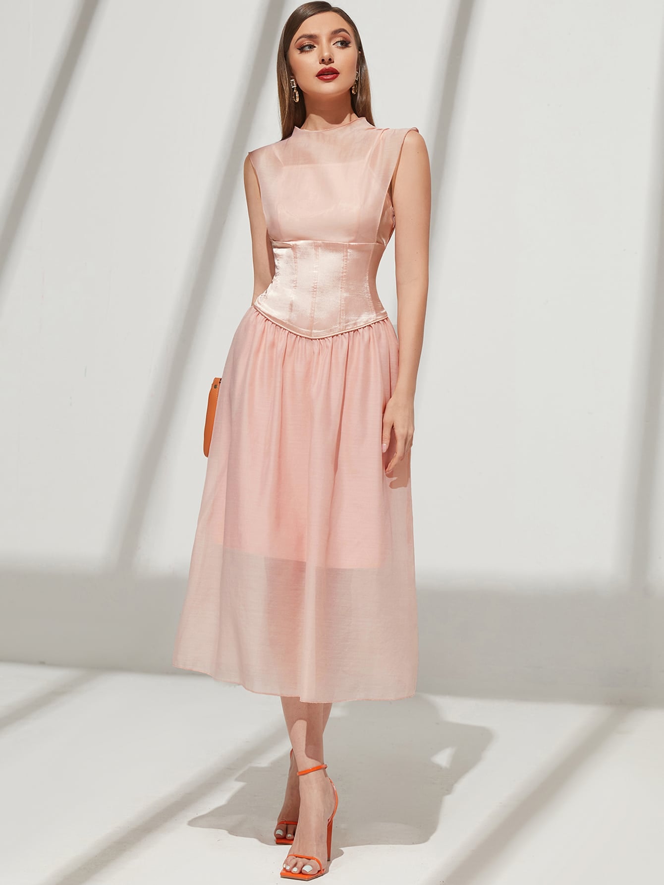 SHEIN Modely Contrast Mesh Keyhole Back Dress