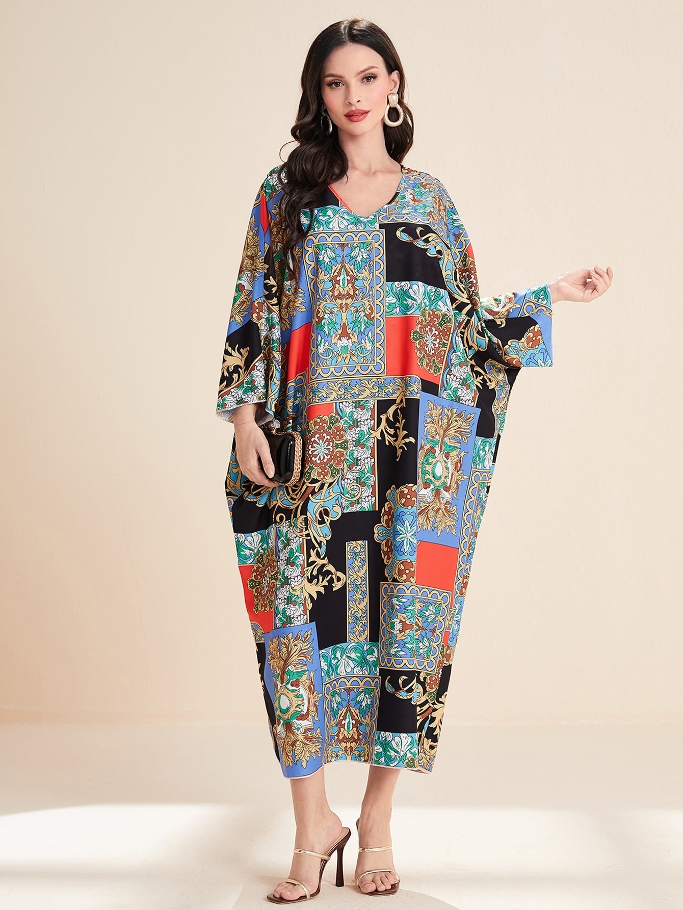 SHEIN Najma Patchwork Print Batwing Sleeve Kaftan
