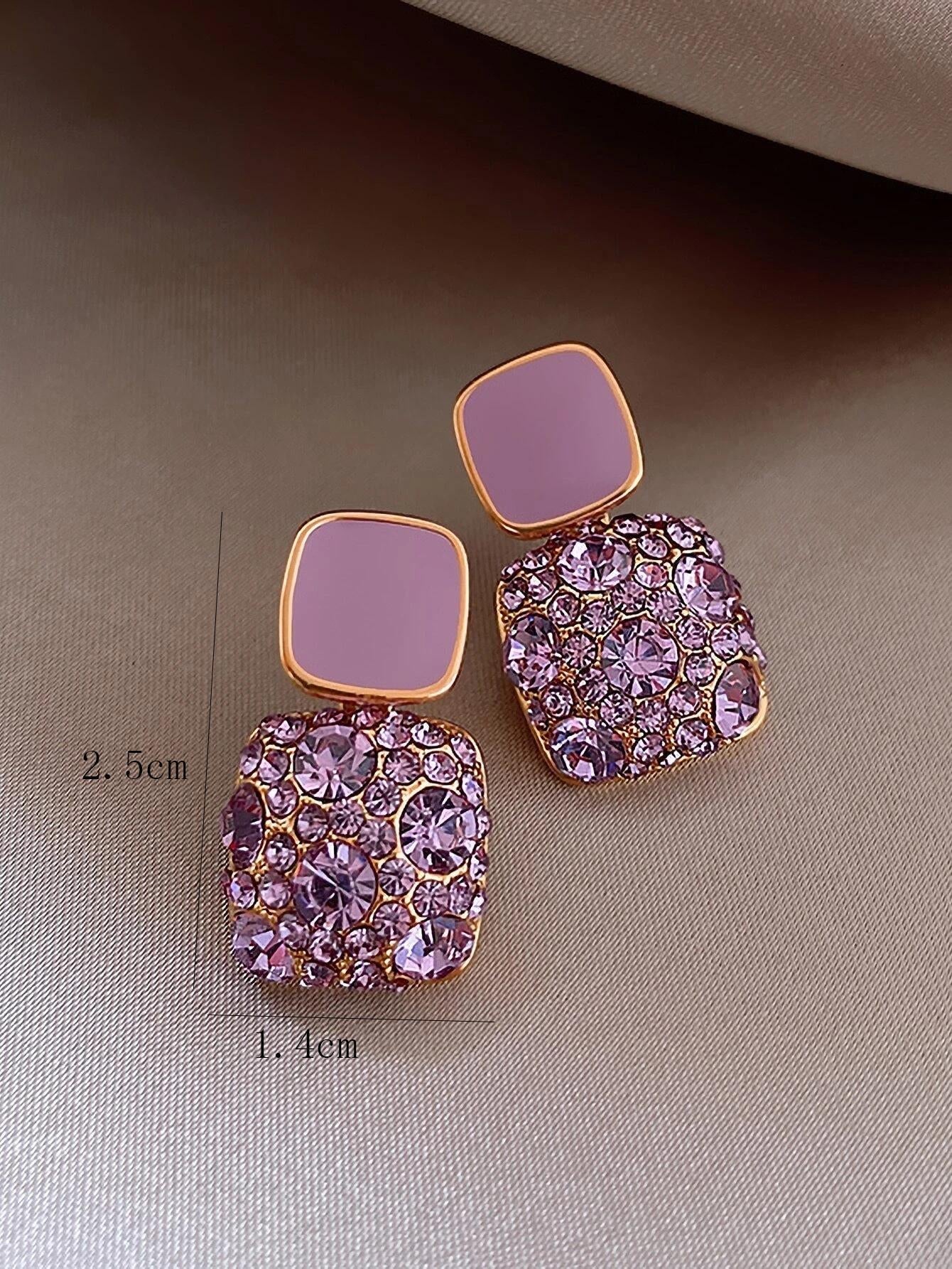 1Pair Glamorous Zinc Alloy Rhinestone Square Drop Earrings for Women for Party