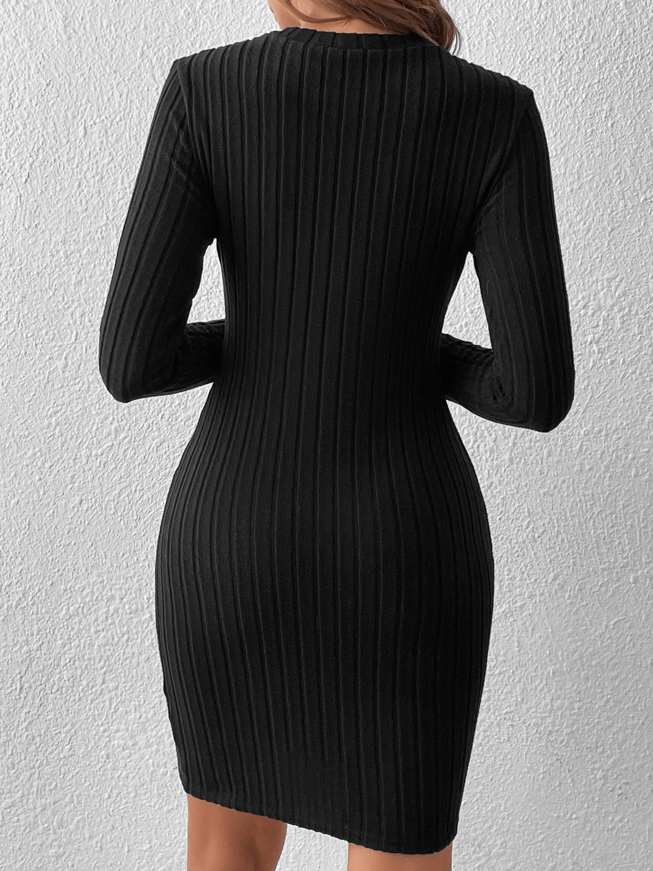 SHEIN Frenchy Button Detail Ribbed Knit Bodycon Dress