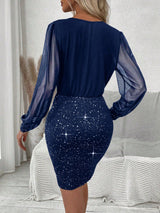 Mesh Paneling Embossed Metallic Hem Dress