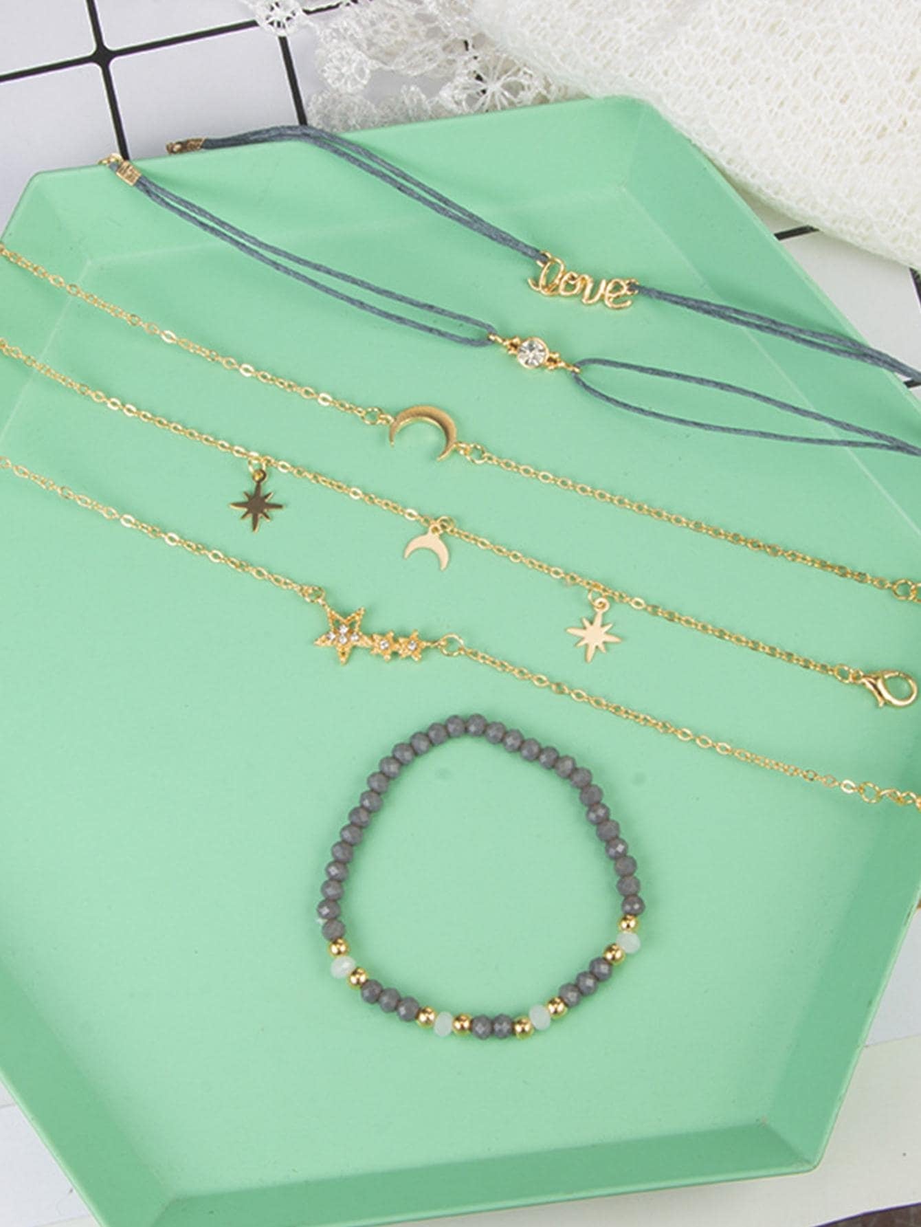6Pcs/Set Moon Decor Bracelet