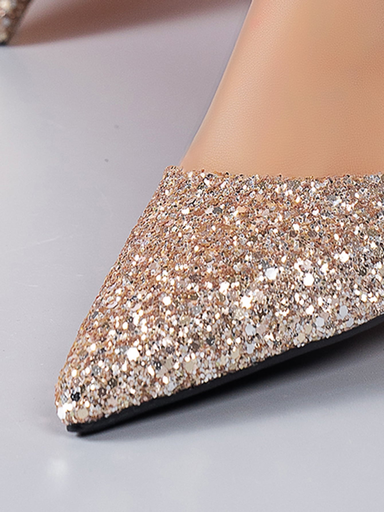 Glamorous Ankle Strap Pumps for Women, Two Tone Sequins & Faux Pearl Decor Point Toe Chunky Heeled Pumps