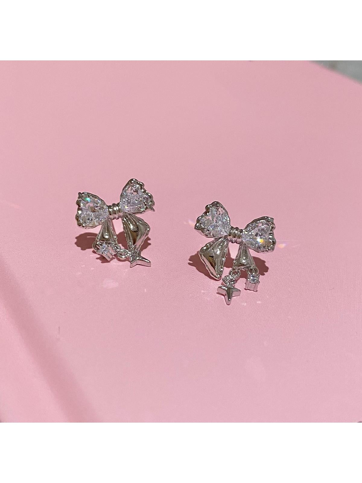 Rhinestone Bow Decor Stud Earrings