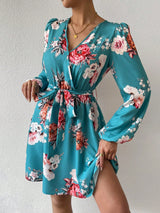 Women'S Lantern Sleeve Dress with Floral Pattern