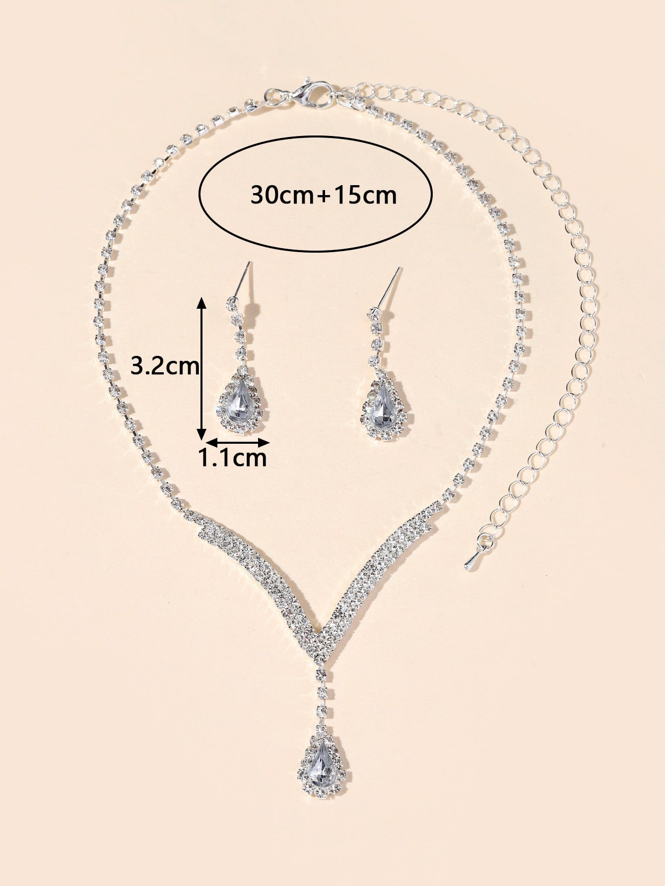 2Pcs/Set Women'S Luxury Rhinestone Water Drop Pendant Necklace and Earrings Set for Wedding, Party