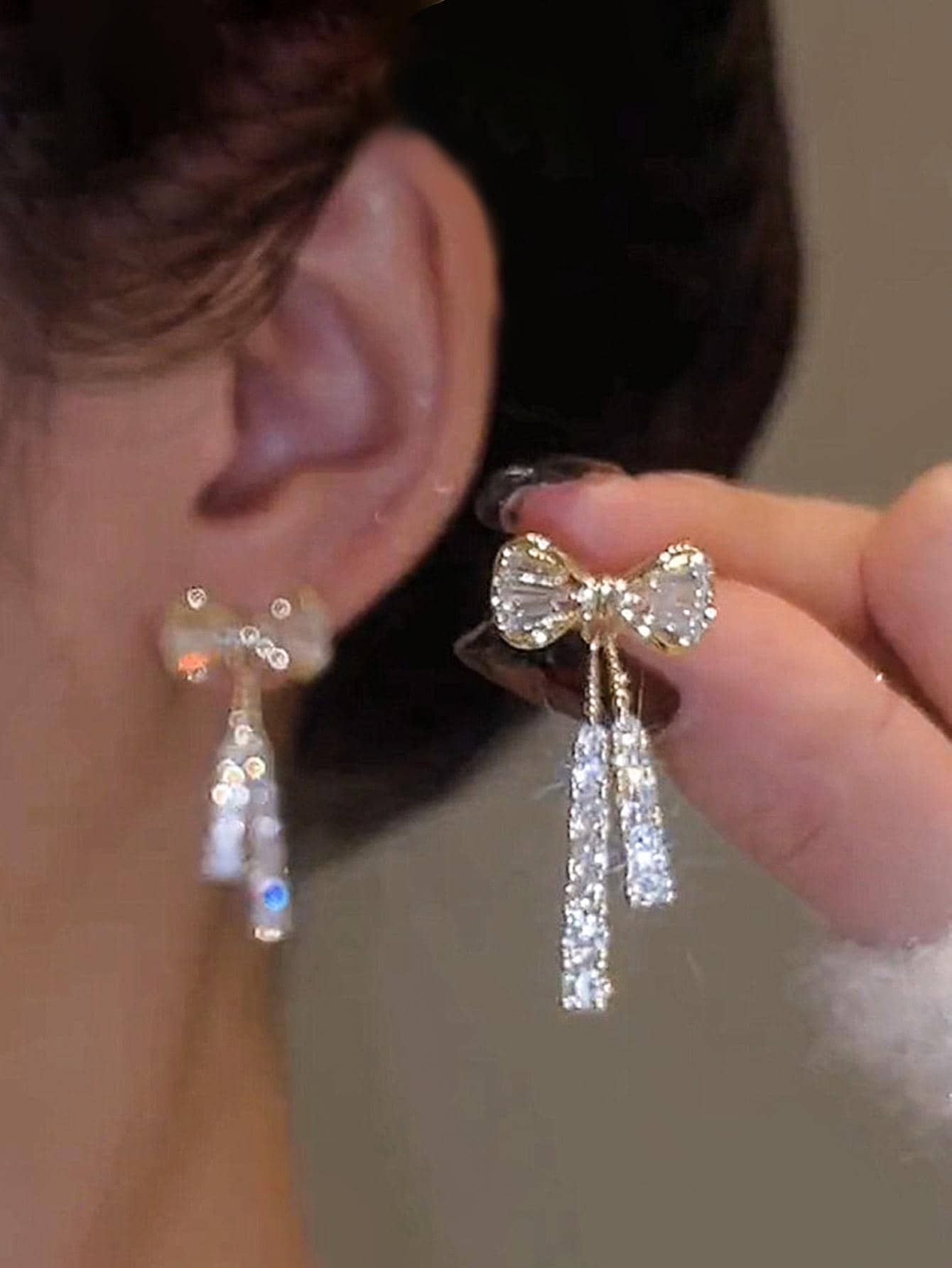 1Pair Fashion Zinc Alloy Rhinestone Bow Drop Earrings for Women for Daily Decoration