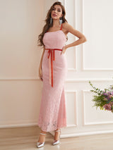SHEIN Belle Tie Front Mermaid Hem Lace Dress