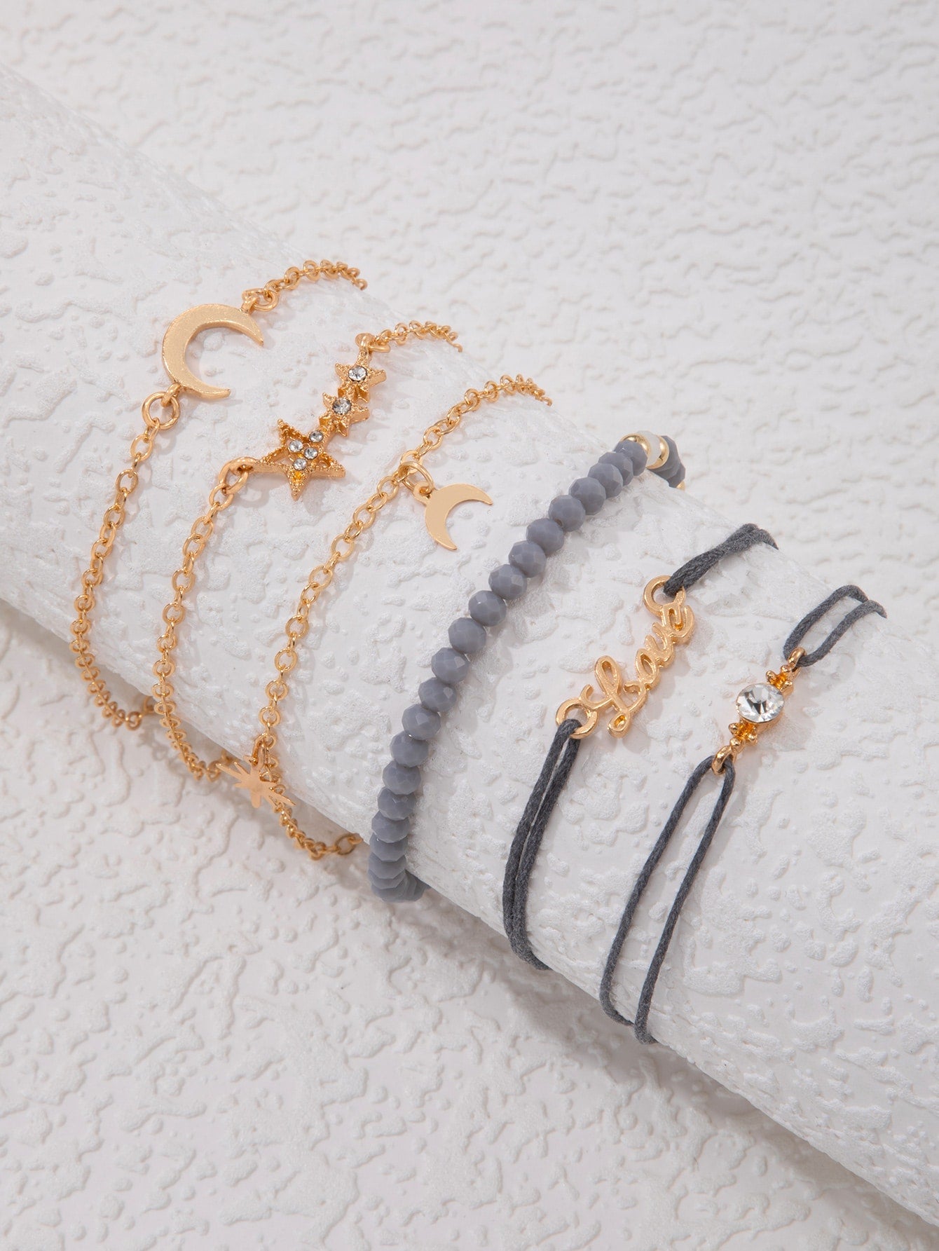 7Pcs/Set Rhinestone Star & Moon Decor Bracelet