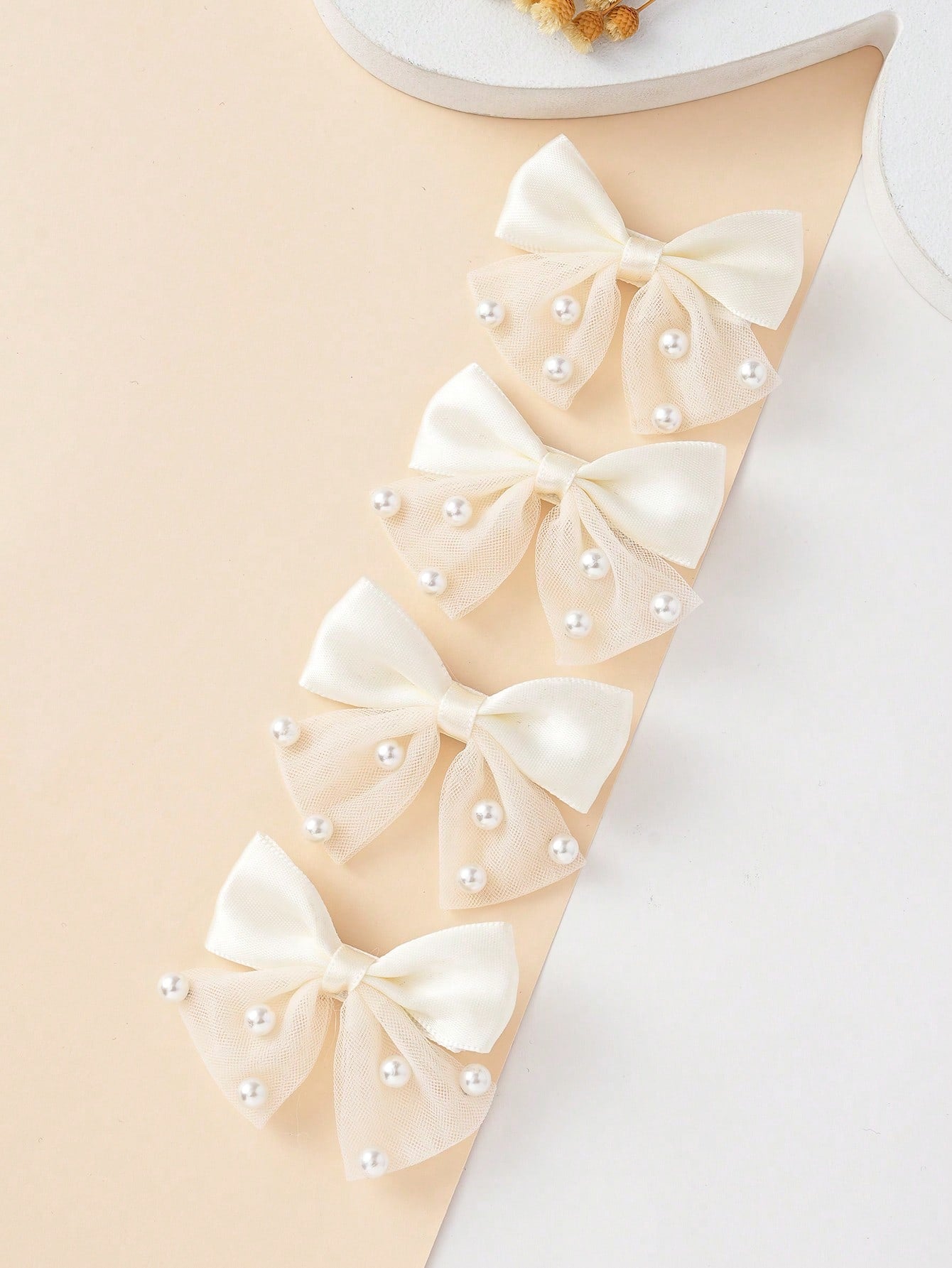 4Pcs Toddler Girls Bow & Faux Pearl Decor Fashionable Hair Clip for Daily Decoration