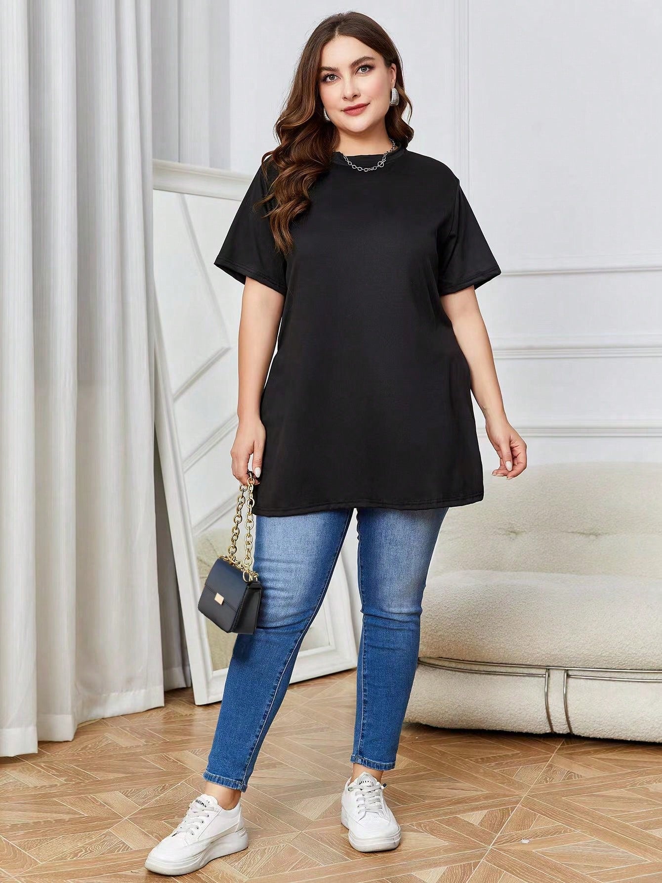 SHEIN LUNE plus Solid Split Hem Tee