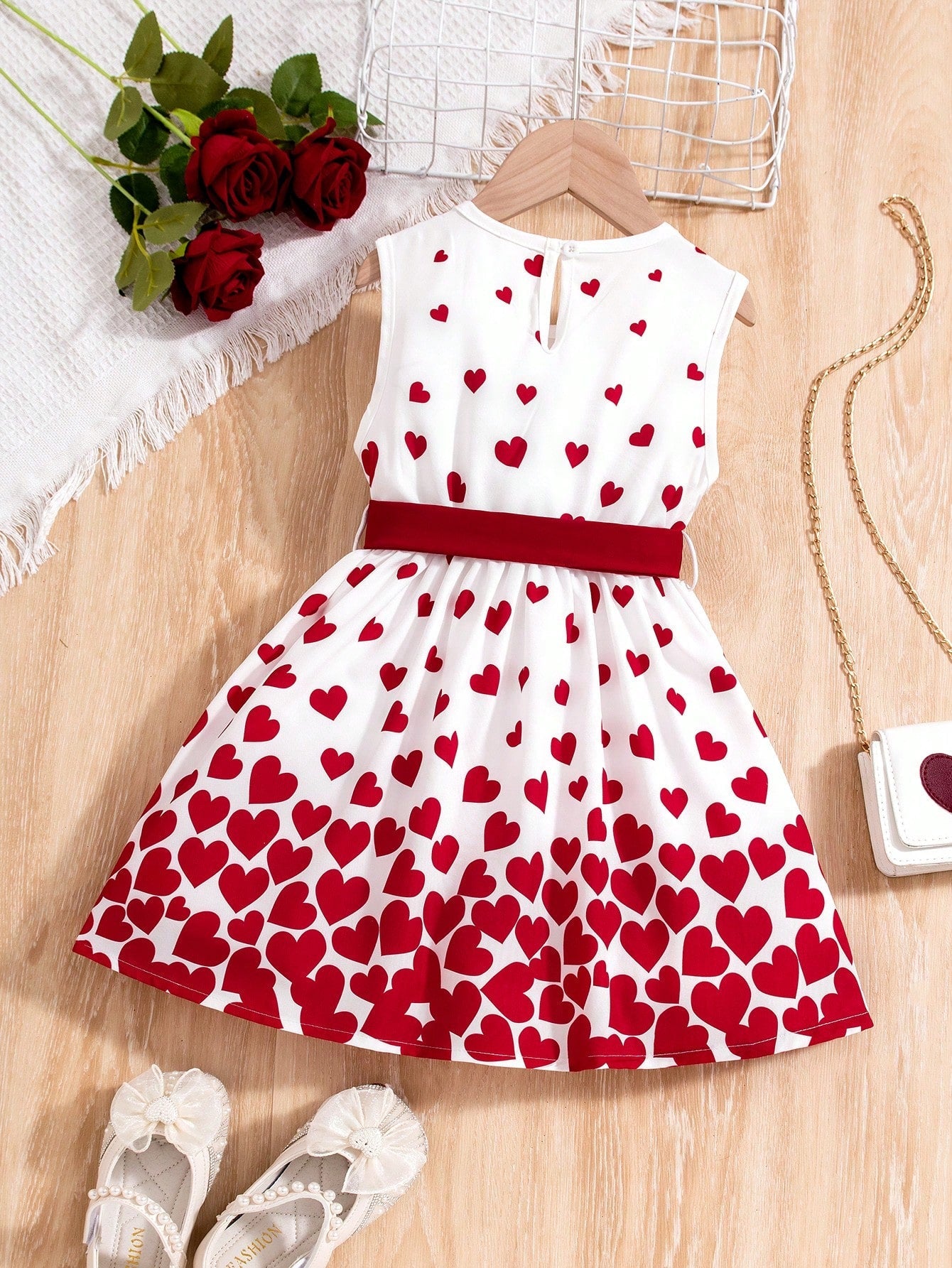 Little Girls' Sleeveless Dress with Heart Pattern