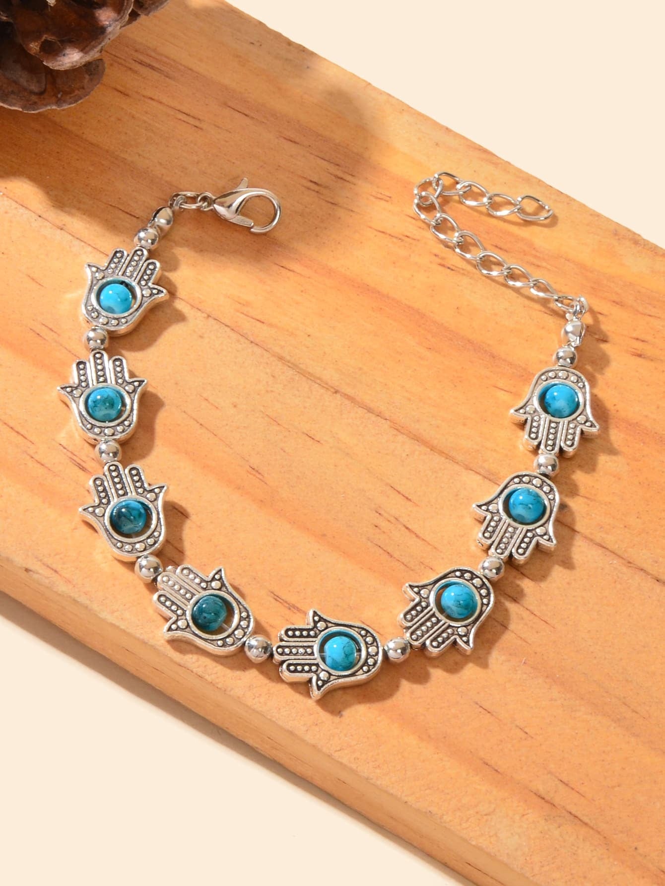 1Pc Vintage Ladies' Blue Turquoise Beaded Bracelet