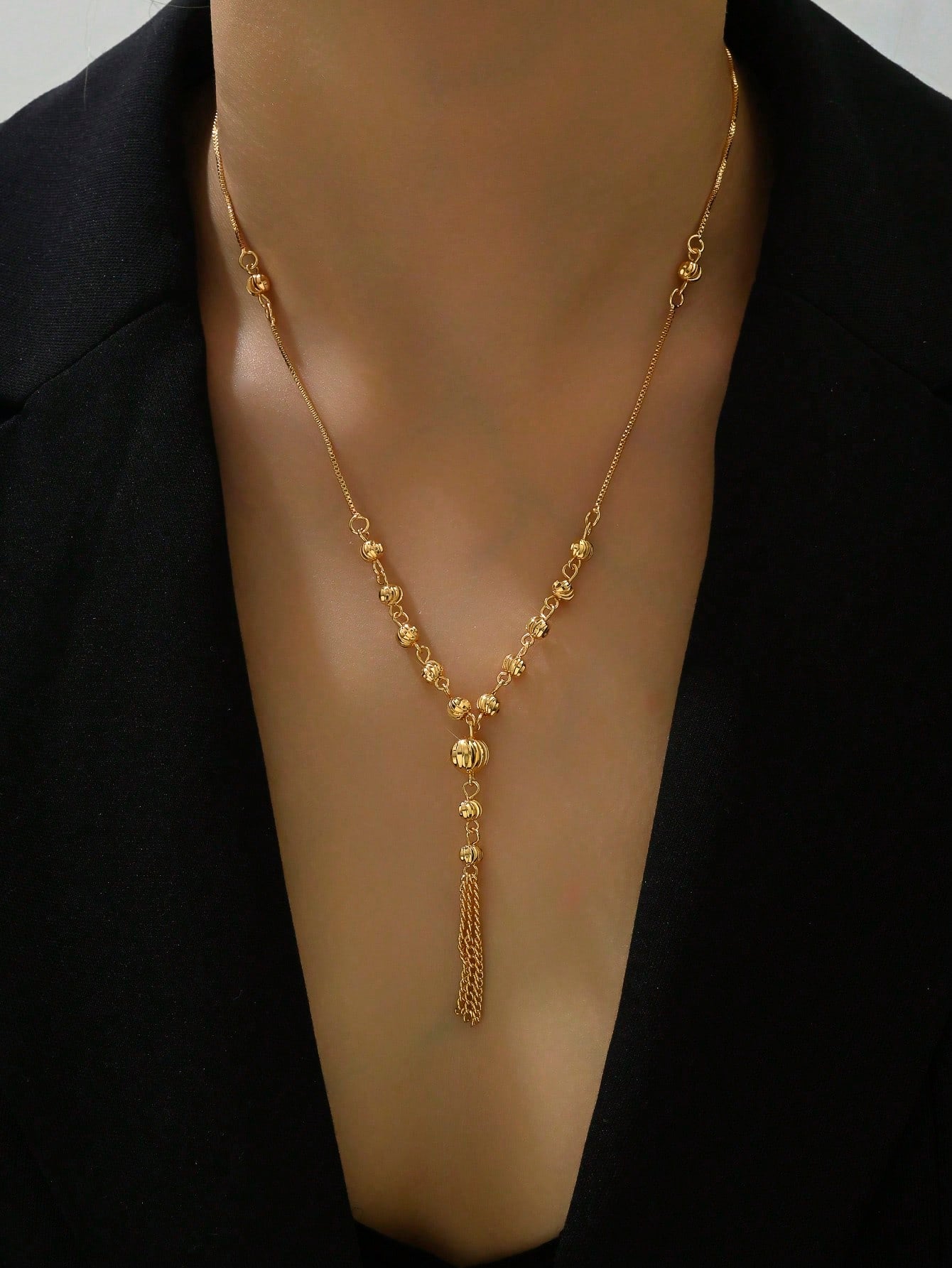 1Pc 18K Gold Plated Fashionable Personality Design Pendant Necklace with Tassels for Women