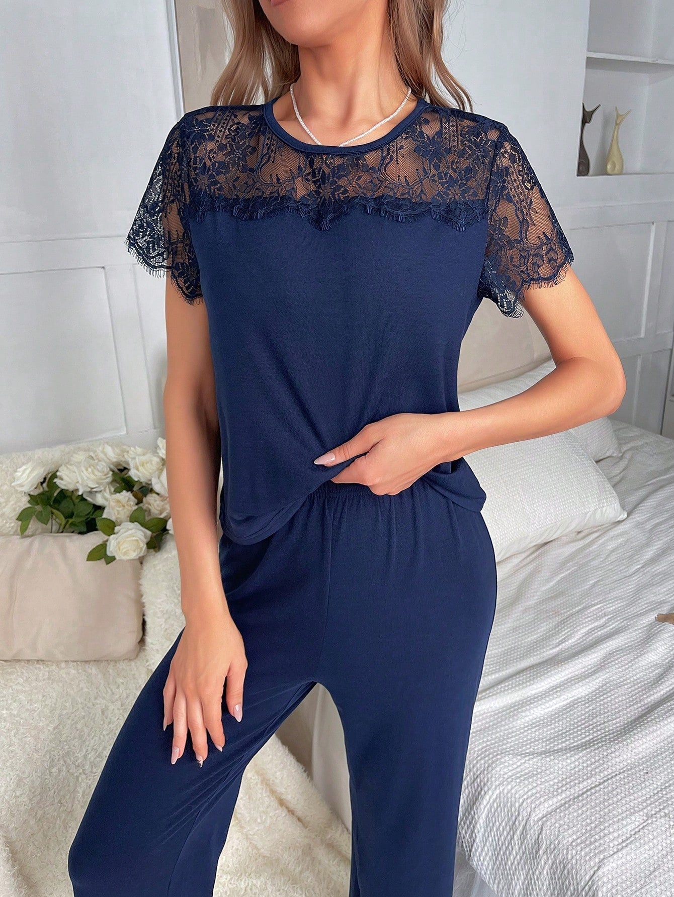 Contrast Lace PJ Set