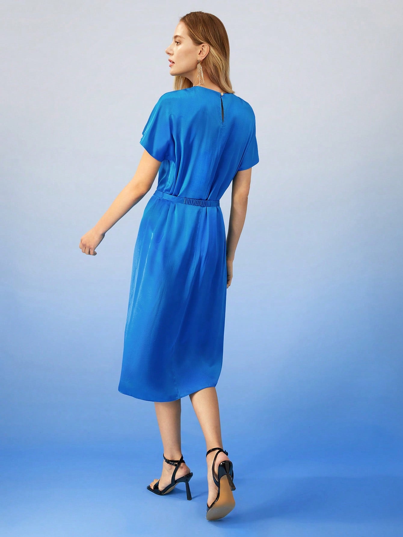 MOTF PREMIUM SILK BELTED GATHERED DRESS