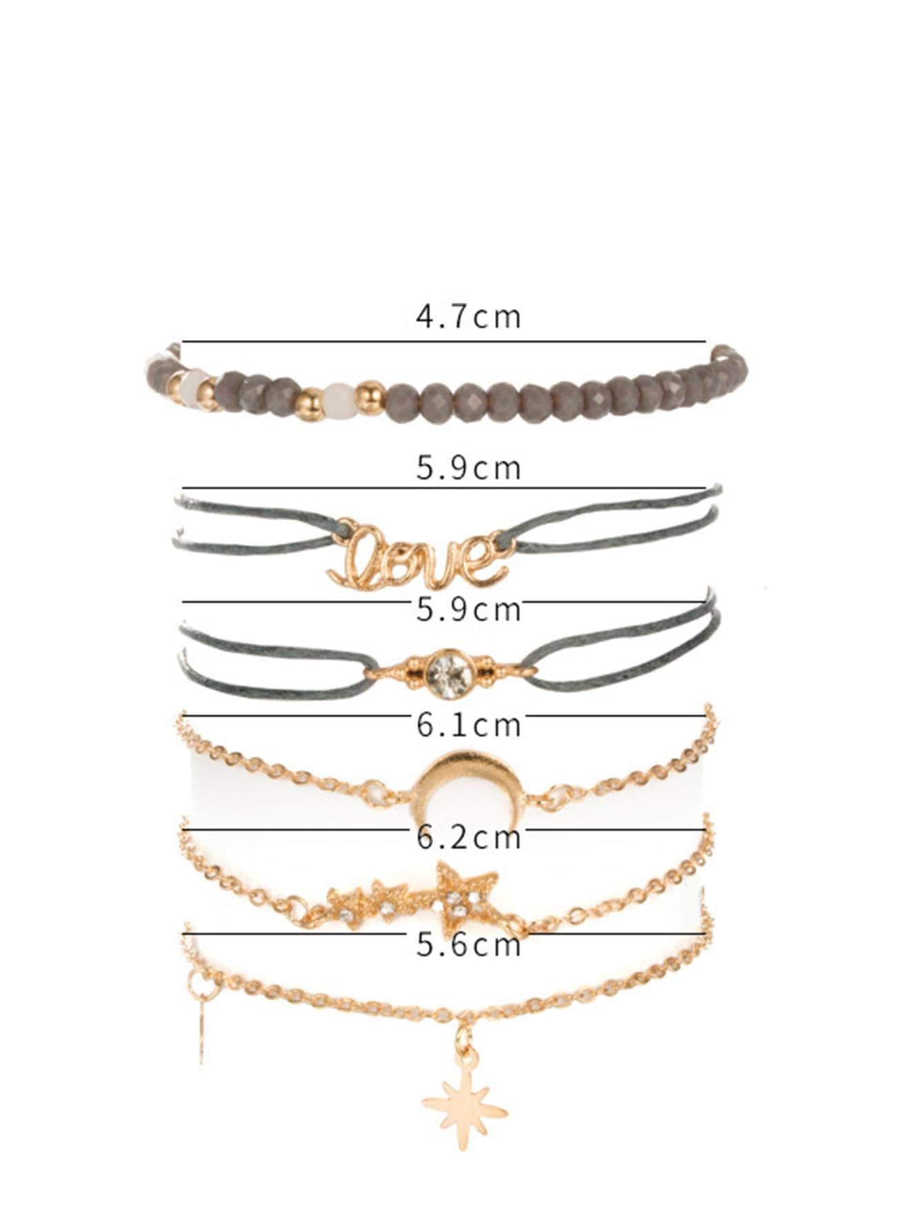 6Pcs/Set Moon Decor Bracelet